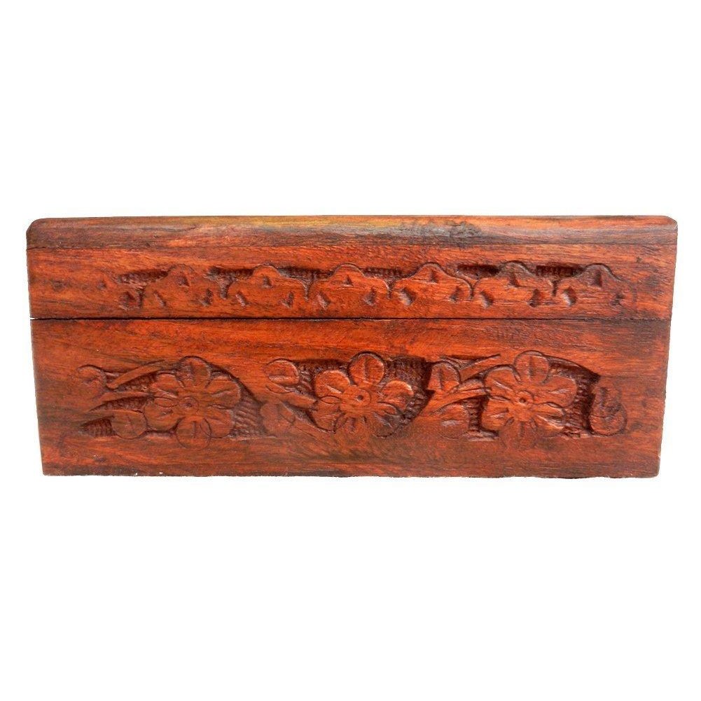 Five Pentagram Wooden Box with Engraved Pentagram Within a Circle and Four Brass Pentagrams for Tarot Cards , Jewelry, Spell Box etc.-2