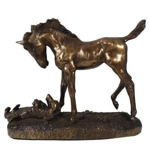 First Encounters-Foal and Dog Horses Equines Cold Cast Bronze Sculpture-0