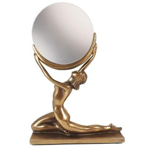 Worshiping the Moon: Nude Moon Lady and Mirror Art Deco Beuchamp Bronze Figure-0