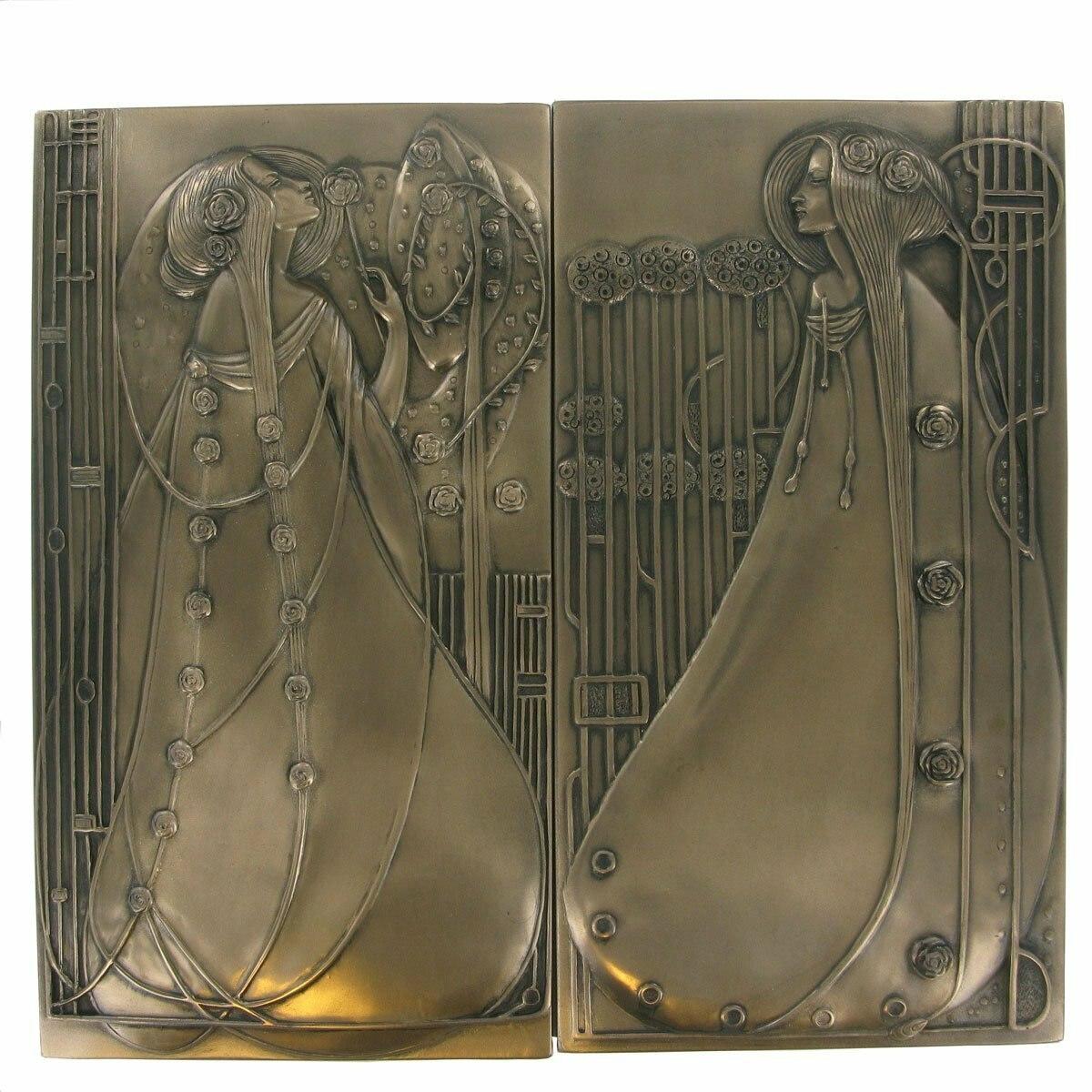 Stunning pair of Cold Cast Bronze Art Nouveau/Art Deco Charles Rennie Mackintosh style Wall Plaques-0