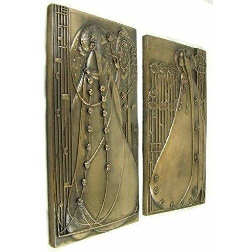 Stunning pair of Cold Cast Bronze Art Nouveau/Art Deco Charles Rennie Mackintosh style Wall Plaques-4