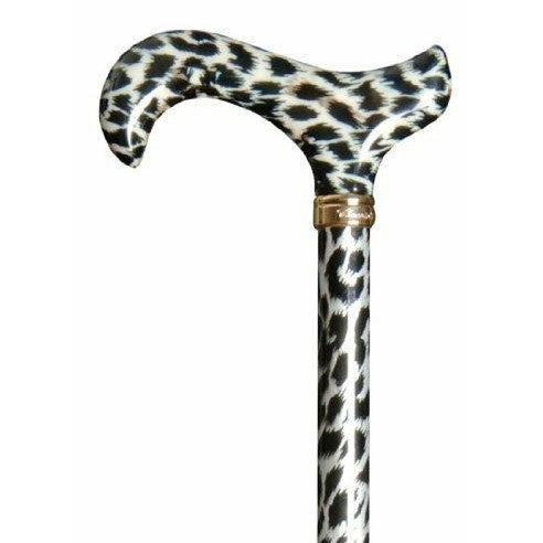 White Snow Leopard Print Height Adjustable Derby Handle Walking stick /Cane/ Fashion Accessory-1