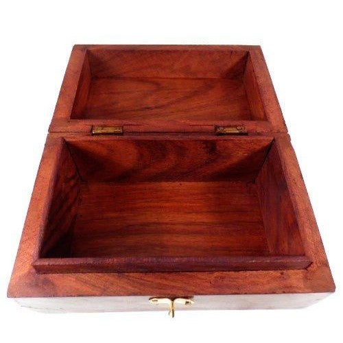Treasure Chest Wooden Box with Brass Decorative Design and Brass Clasp for Storing Jewellery or Keepsakes-1