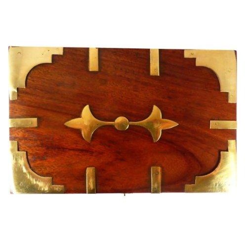 Treasure Chest Wooden Box with Brass Decorative Design and Brass Clasp for Storing Jewellery or Keepsakes-3