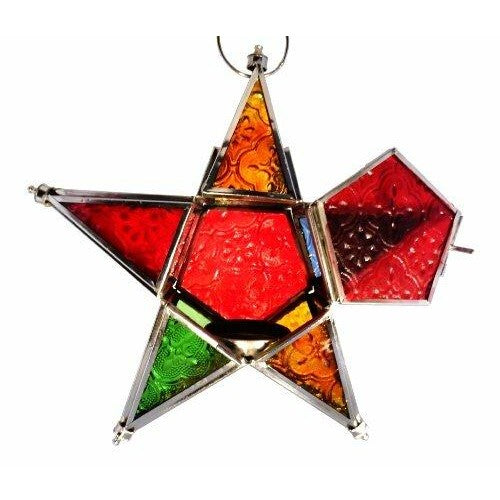 Star shape Moroccan style hanging T-Light candle holder lantern for indoor or outdoor use-0