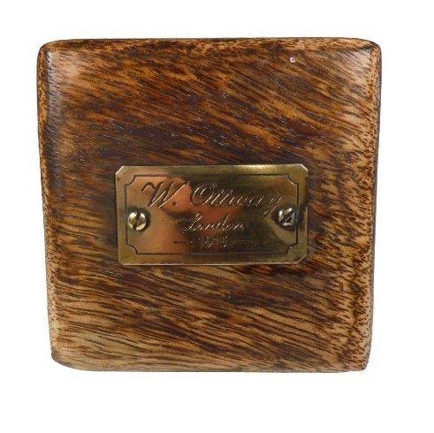 Bronze coloured Antique style W. Ottway 1915 Pocket Compass and chain in Wooden Presentation case.-2