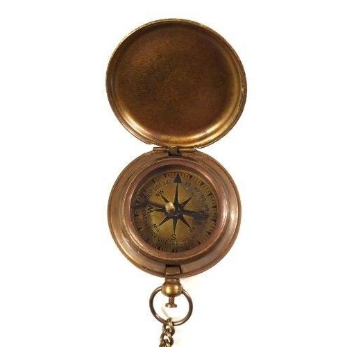 Bronze coloured Antique style W. Ottway 1915 Pocket Compass and chain in Wooden Presentation case.-3