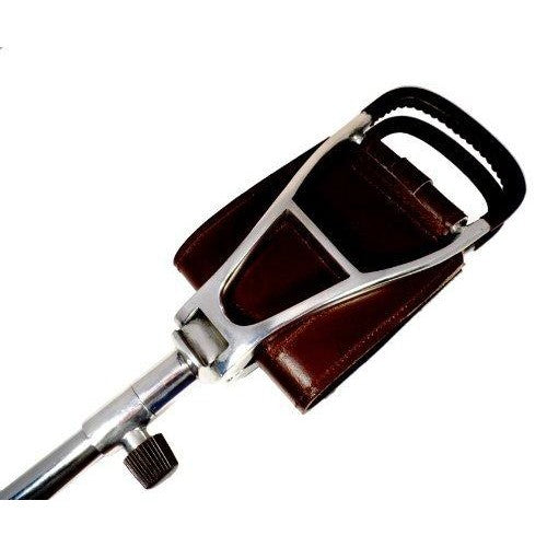 Polo Seat Stick Height Adjustable with Brown Leather Seat and Spiked Ferrule Ground Plate-3
