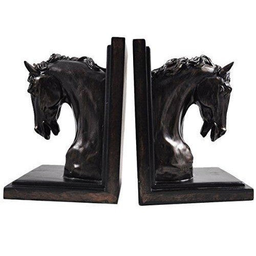 Beautifully carved cold cast bronze horse-head bookends-0