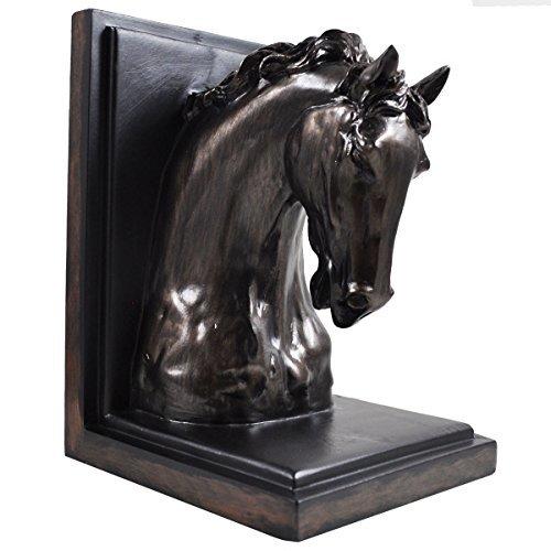 Beautifully carved cold cast bronze horse-head bookends-2