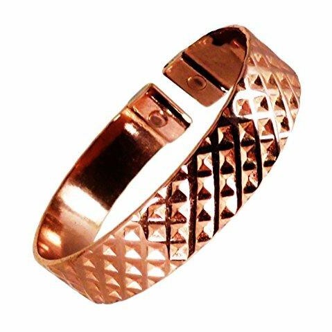 Indented Squares Design Copper Magnetic Band with Lined Finish Magnetic Copper Ring Set-1