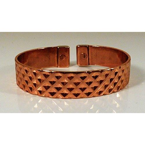 Indented Squares Design Copper Magnetic Band with Lined Finish Magnetic Copper Ring Set-2