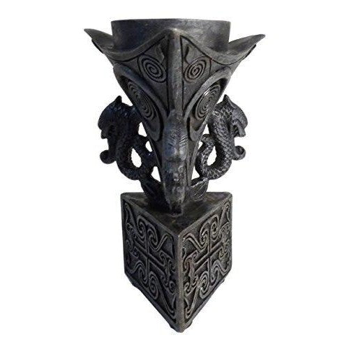Unusual T Light Holder with Sea Serpents and Celtic Design Engravings-1