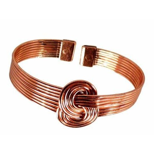 Magnetic Copper Knot Bracelet and Etched-on Lined finish magnetic copper ring set-1