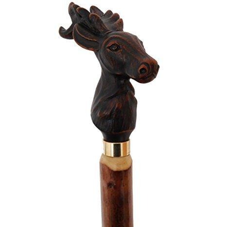 Stag Head Hiking pole/Stick with Leather Wrist Loop-1