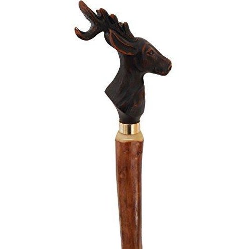 Stag Head Hiking pole/Stick with Leather Wrist Loop-2