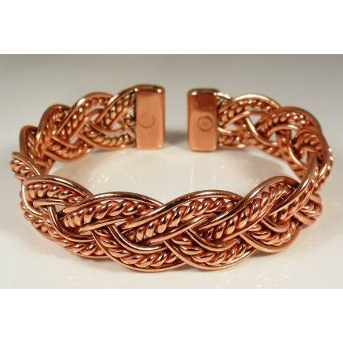 Richly Coloured Magnetic Copper Twisted Plait Bracelet with Etched-on Lines effect Magnetic Copper Ring Set-2