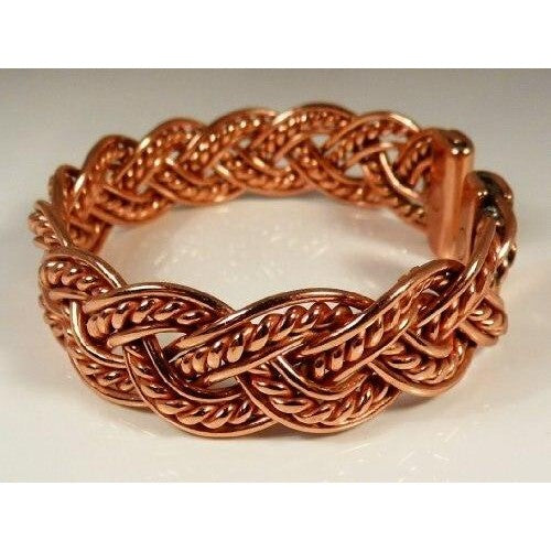 Richly Coloured Magnetic Copper Twisted Plait Bracelet with Etched-on Lines effect Magnetic Copper Ring Set-3