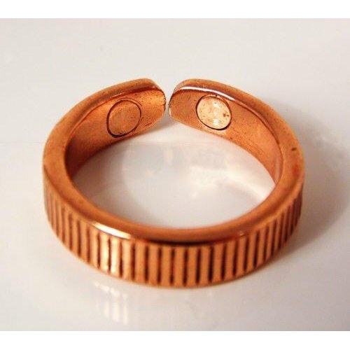 Richly Coloured Magnetic Copper Twisted Plait Bracelet with Etched-on Lines effect Magnetic Copper Ring Set-5