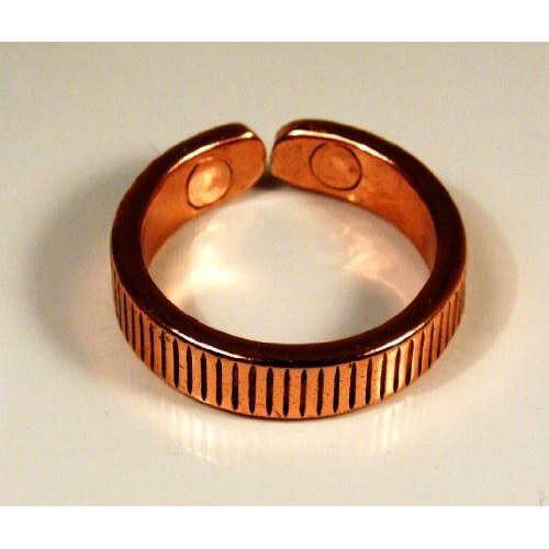 Richly Coloured Magnetic Copper Twisted Plait Bracelet with Etched-on Lines effect Magnetic Copper Ring Set-7