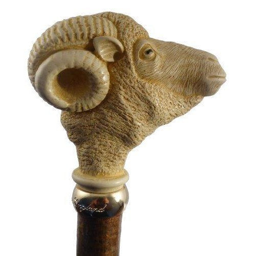 Imitation Bone Ram Head Hazel Hiking Walking Trekking Pole Stick staff Collector‘s Cane-0