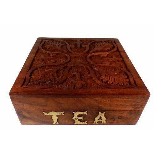 Wooden Tea Storage Box Chest Caddy with Wooden Spoon Set.-2