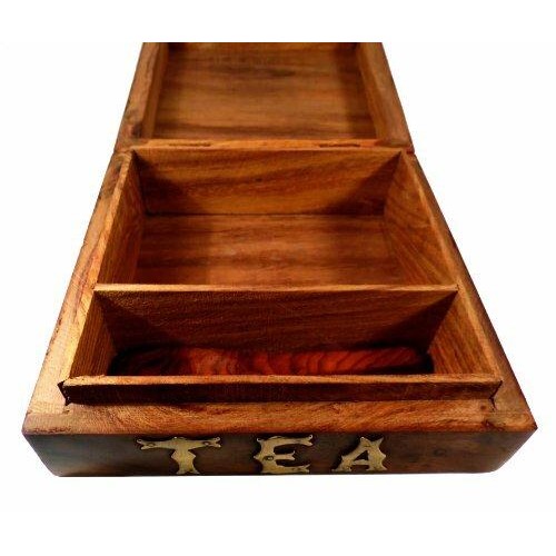 Wooden Tea Storage Box Chest Caddy with Wooden Spoon Set.-1