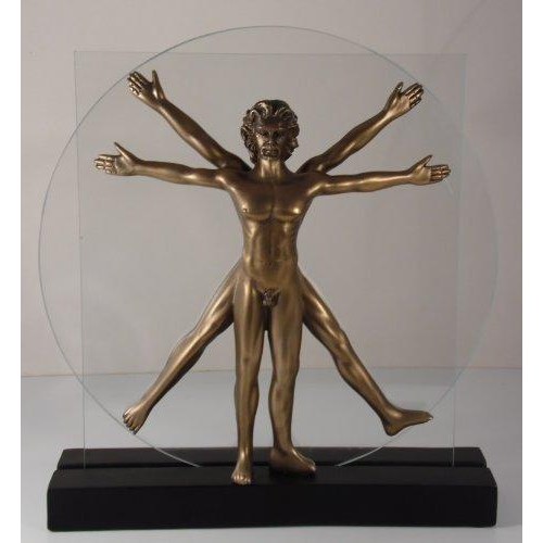 Cold Cast Bronze Sculpture of Leonardo da Vinci's Vitruvian Man with Glass Background-2