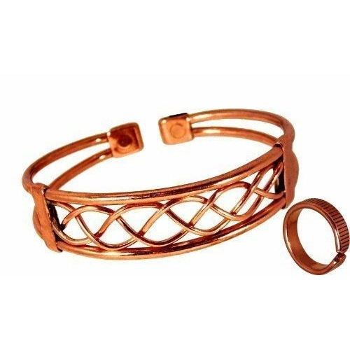 Magnetic Copper Bracelet and Lined effect Magnetic Ring Set-0
