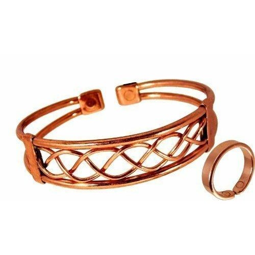 Magnetic Copper Bracelet and Smooth finish Ring Set-3