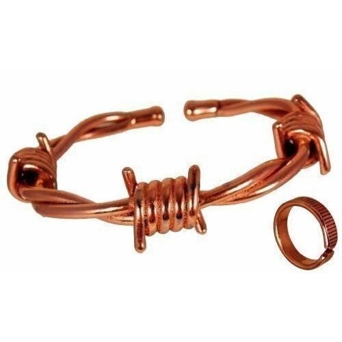 Magnetic Copper Barbed Wire Bracelet with Etched-on lines finish copper magnetic ring set.-0
