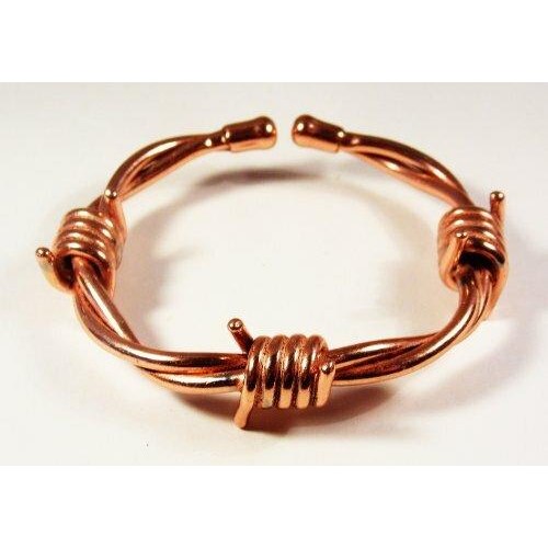 Magnetic Copper Barbed Wire Bracelet with Etched-on lines finish copper magnetic ring set.-3