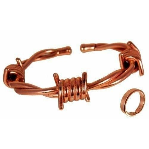 Magnetic Copper Barbed Wire Bracelet with smooth finish copper magnetic ring set-0