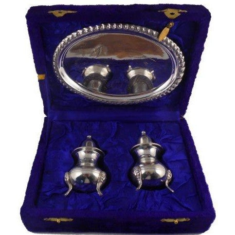 EPNS Silver Condiment Set with EPNS Silver Display Tray and Velvet Box-1