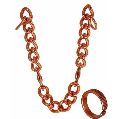 Magnetic Copper Chain Bracelet with Etched-on lines effect magnetic ring in copper set-1
