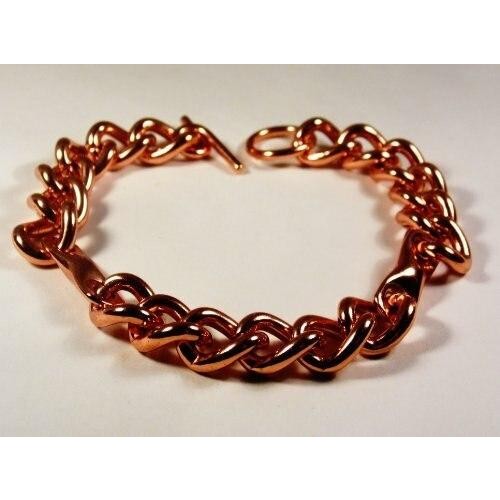 Magnetic Copper Chain Bracelet with Etched-on lines effect magnetic ring in copper set-0