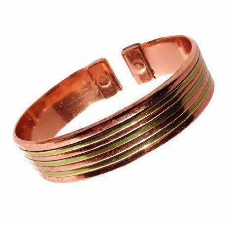 Ladies or Gents Magnetic Copper and Brass Lines Bracelet-4