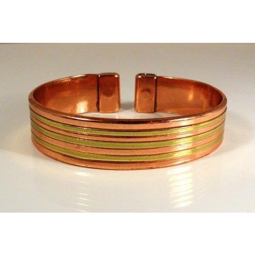 Ladies or Gents Magnetic Copper and Brass Lines Bracelet-3