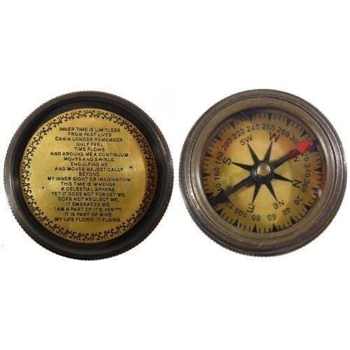 Antique style reproduction hand held Stanley compass with inscribed poem.-0